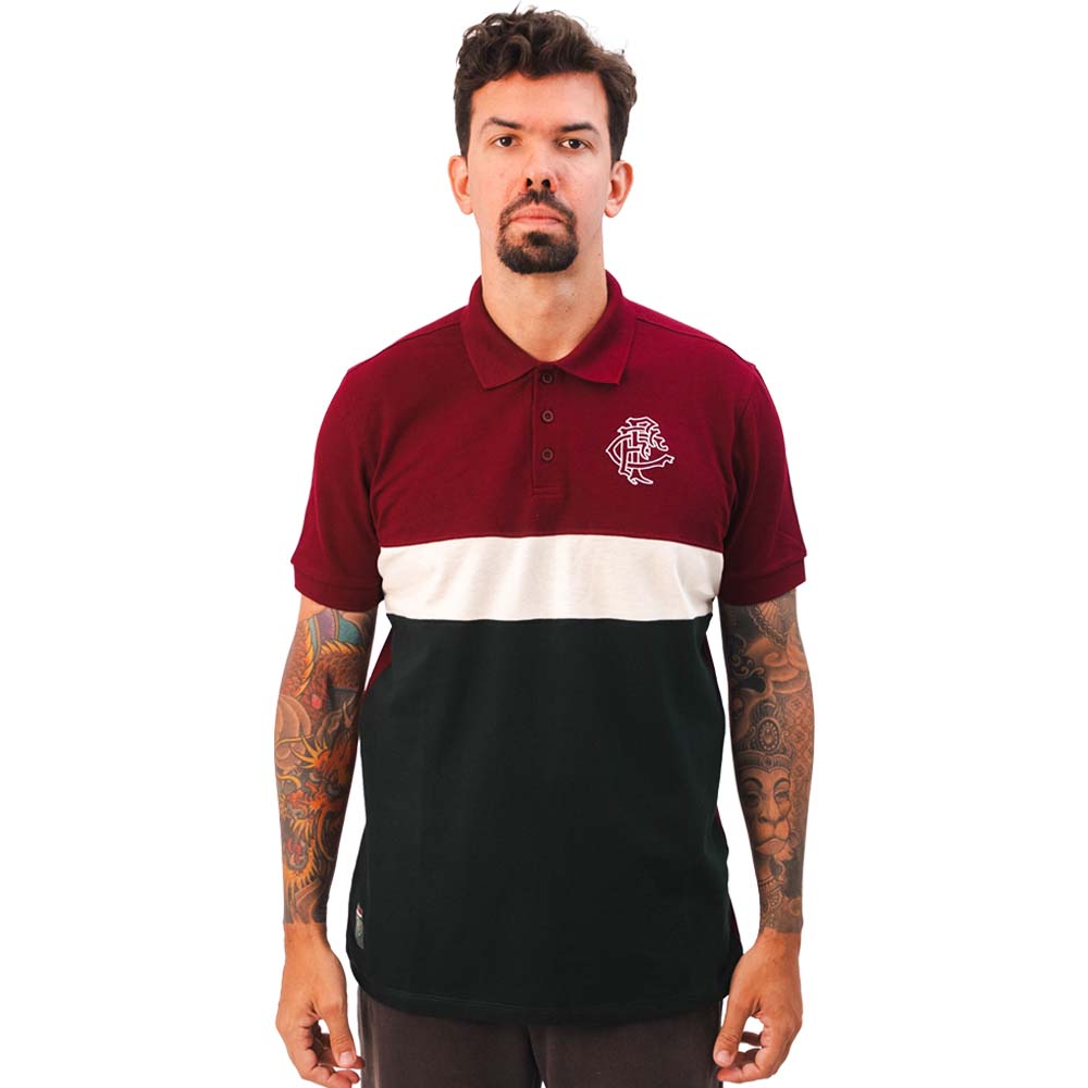 Camisa Polo Fluminense Grená Verde FLUM022 Masculina