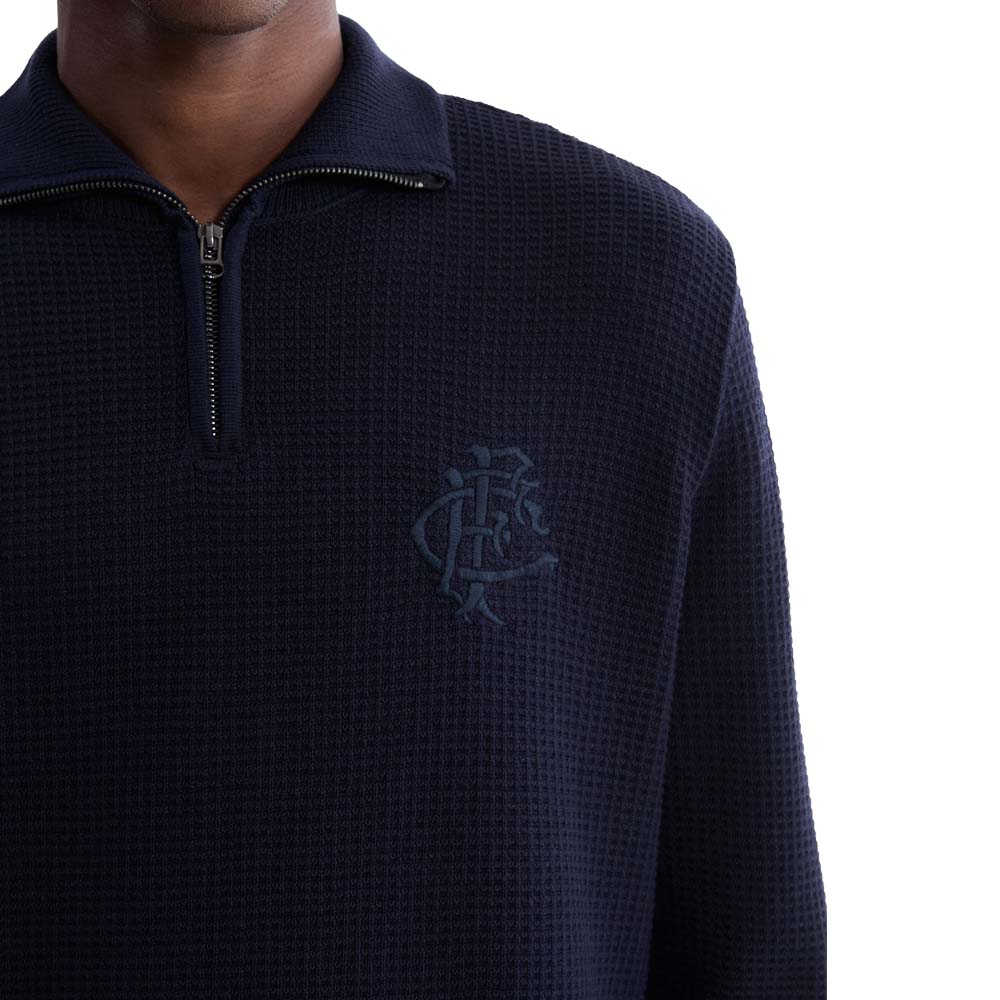 Foxton Casaco Tricot Fluminense FFC Meio Zíper Masculino Azul Mineral