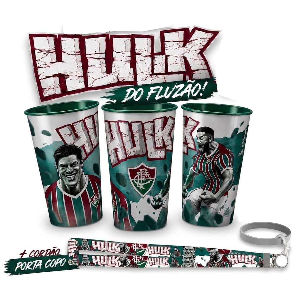 Kit Fluminense Copo Cordão Porta Copo Hulk 500ml Unissex
