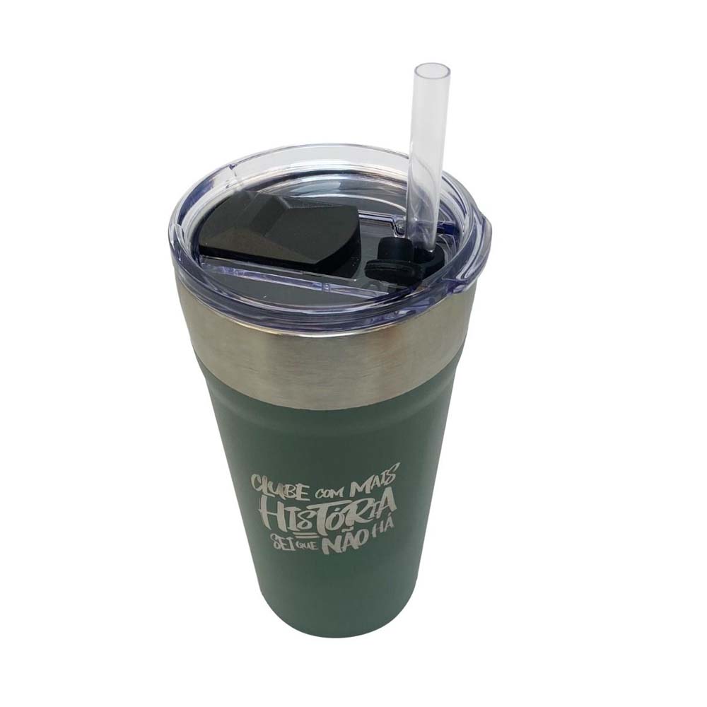 Copo Térmico Fluminense Verde com Canudo 500ml Inox Unissex