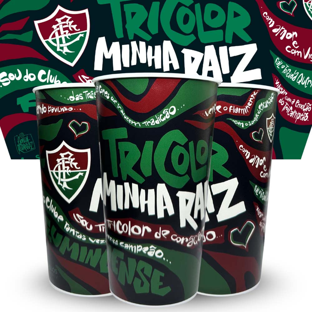 Copo Fluminense Tricolor Minha Raiz Plástico 500ml Unissex