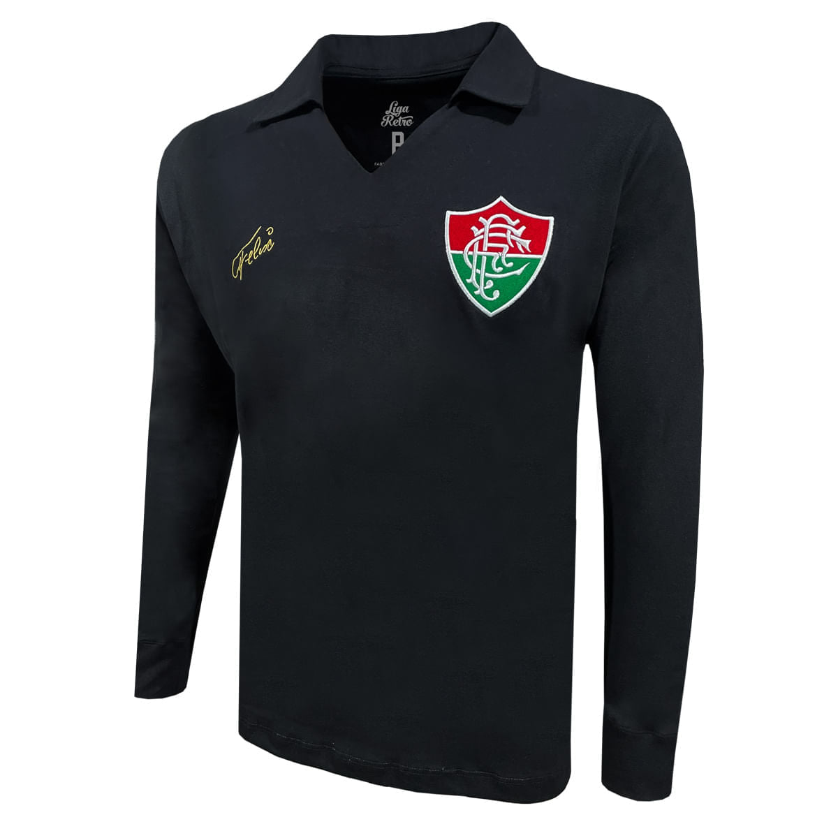 Liga Retrô Camisa Fluminense Manga Longa Félix 1970 Masculina Preta