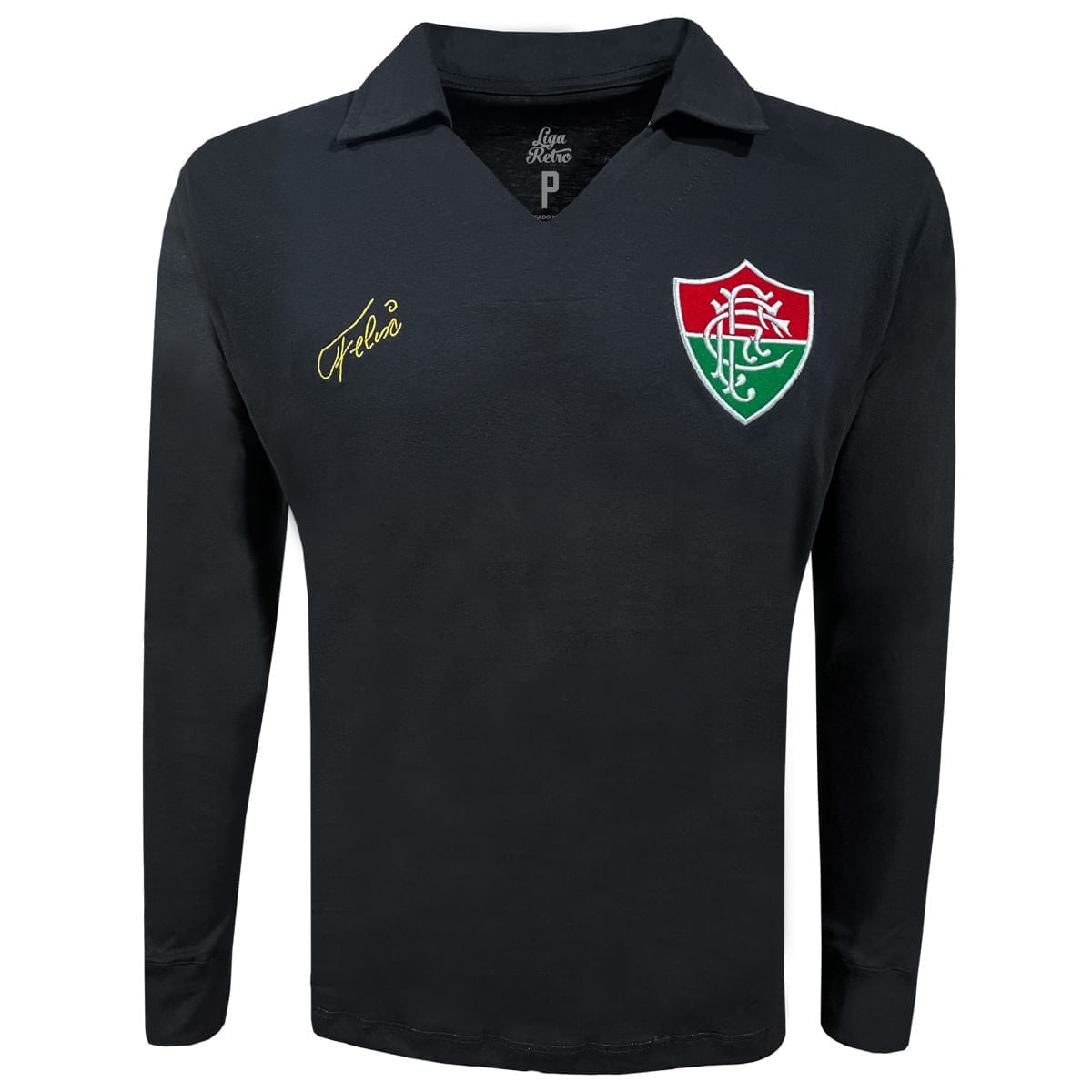 Liga Retrô Camisa Fluminense Manga Longa Félix 1970 Masculina Preta