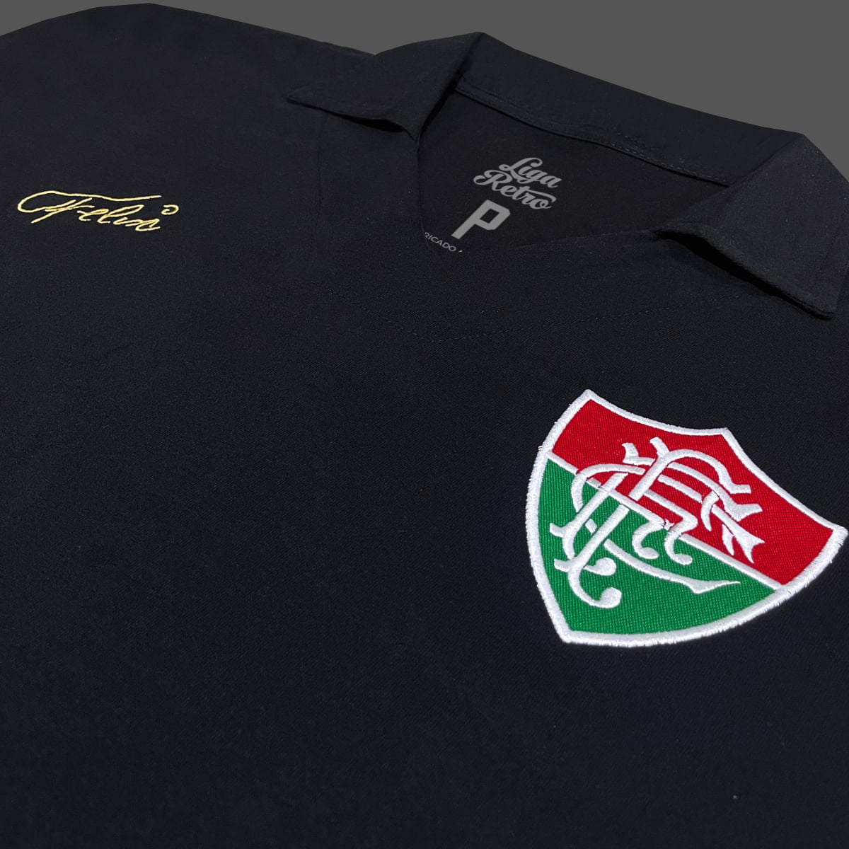 Liga Retrô Camisa Fluminense Félix 1970 Manga Longa Masculina Preta