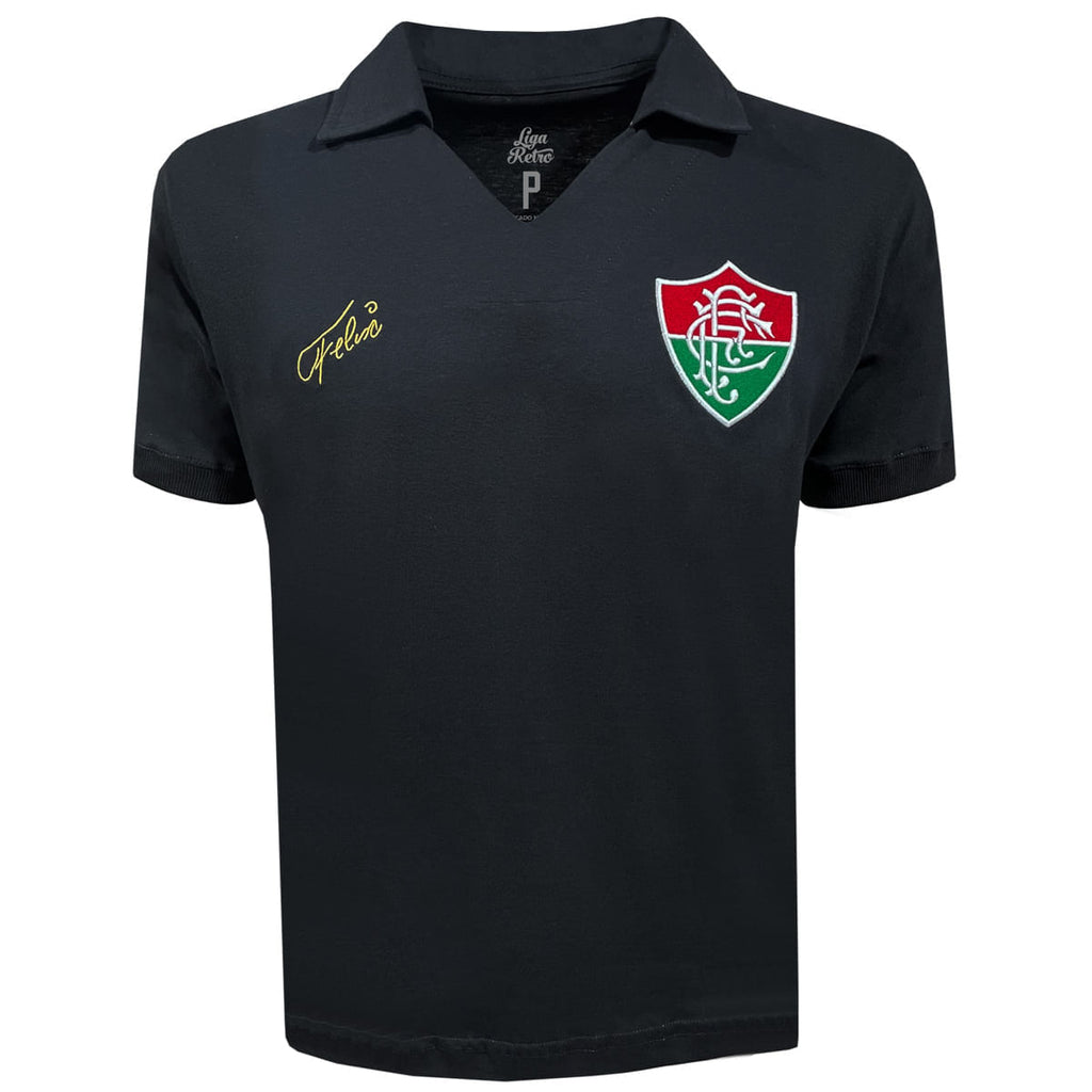 Liga Retrô Camisa Fluminense Félix 1970 Manga Longa Masculina Preta