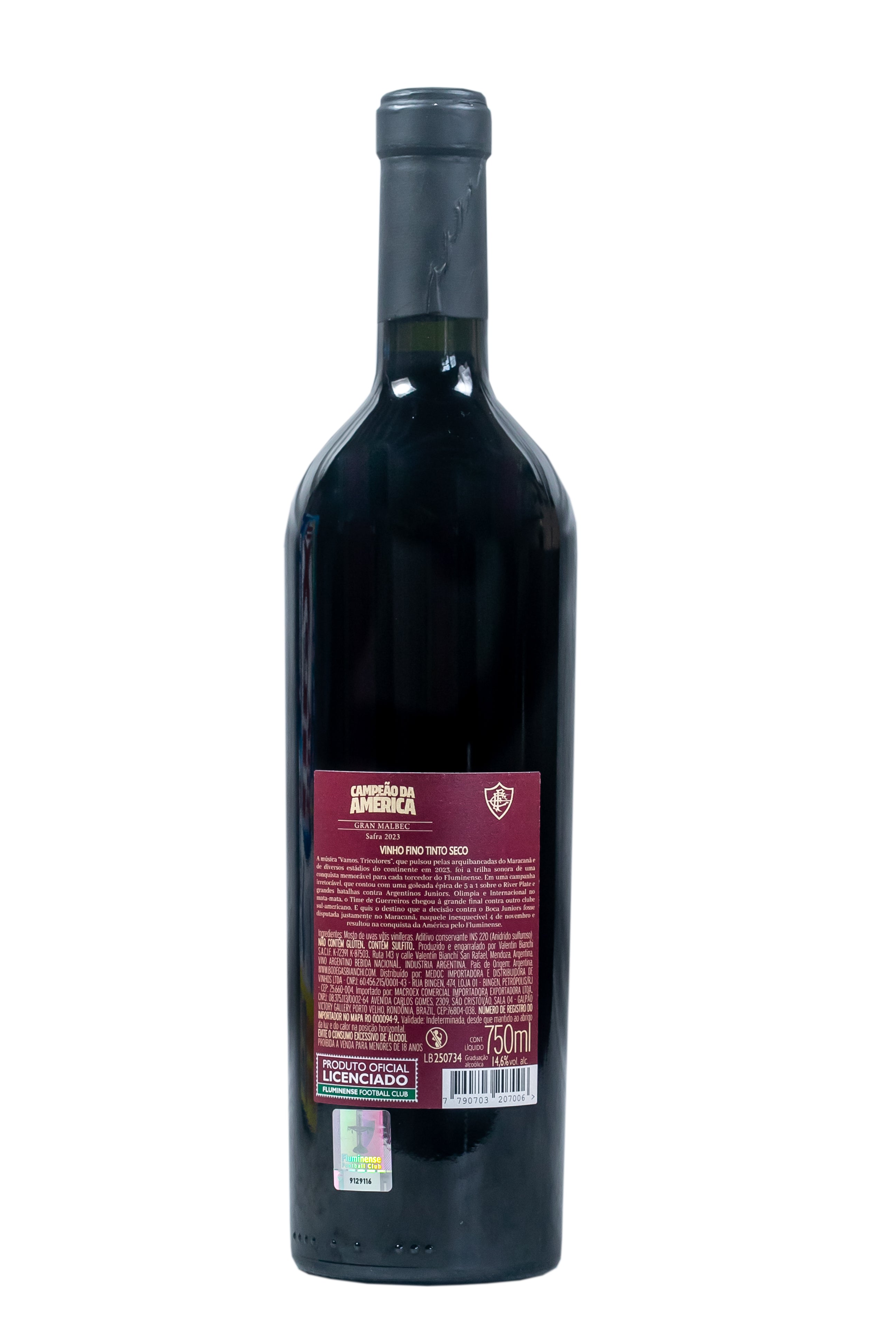 Vinho Fluminense 4 de Novembro 2023 Campeão da América Gran Malbec 750ml Medoc